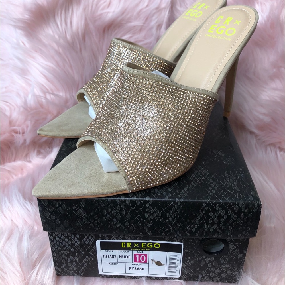 Cape Robbin Tiffany Nude Rhinestone Mule Heel